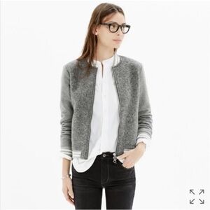 Madewell Women's Dugout Grey Wool Blend Varsity Sherpa Lined Bomber Jacket